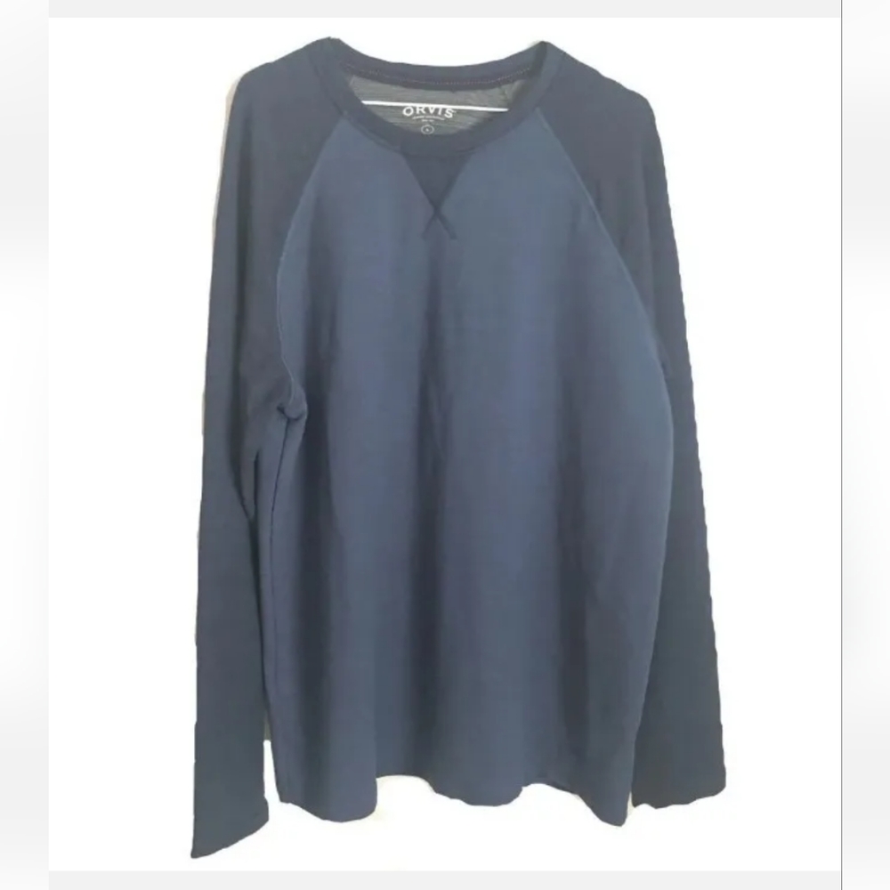 Orvis Pullover Slub Knit Raglan Sweater Baseball Blue Navy Colorblock Gorp XL